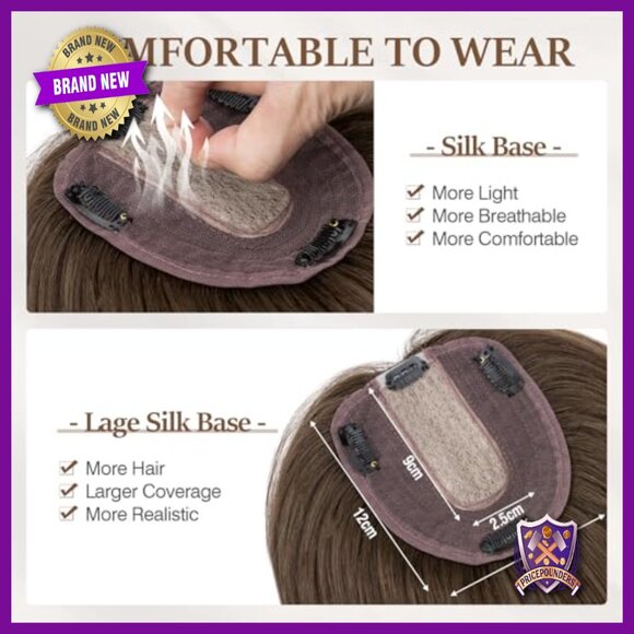Human Hair Topper for Thinning Crown, 8 Inch Length, No Bangs, Clip-In main image 5